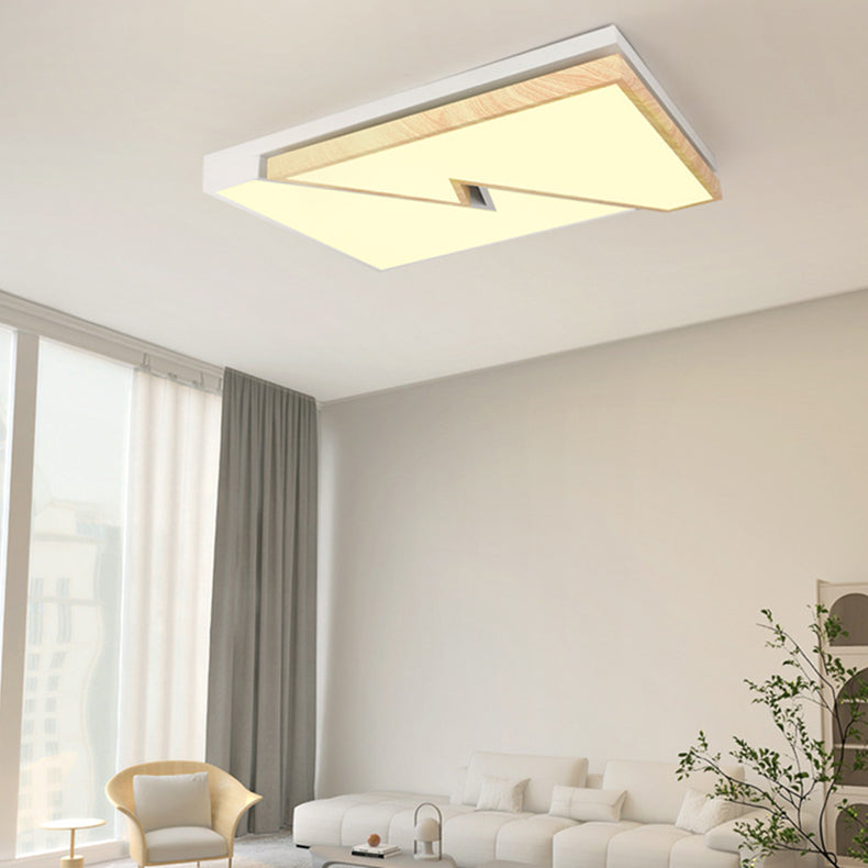 Zeitgenössische nordische quadratische rechteckige Holzmaserung Blitz Eisen Acryl LED Unterputz Deckenleuchte für Wohnzimmer 