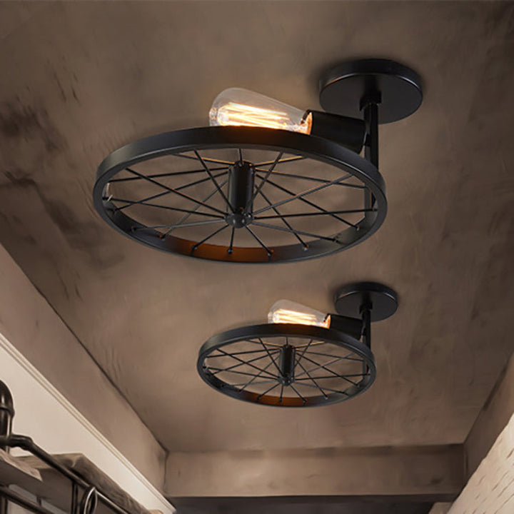 Zeitgenössische industrielle runde Rad Eisen Glas 1-Licht Wandleuchte Lampe für Wohnzimmer