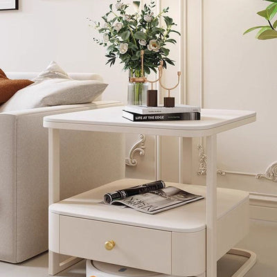 Mesa auxiliar contemporánea nórdica cuadrada de vidrio, metal y madera de 2 niveles para sala de estar 