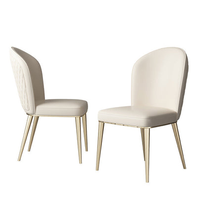 Chaise de salle à manger contemporaine nordique en cuir incurvé avec dossier rembourré et pieds effilés en métal 