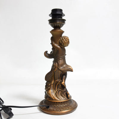 Traditional European Resin Glass Floral Round Boy 1-Light Table Lamp For Study