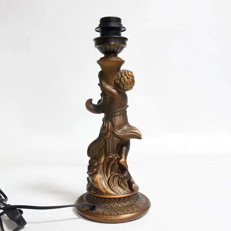 Traditional European Resin Glass Floral Round Boy 1-Light Table Lamp For Study