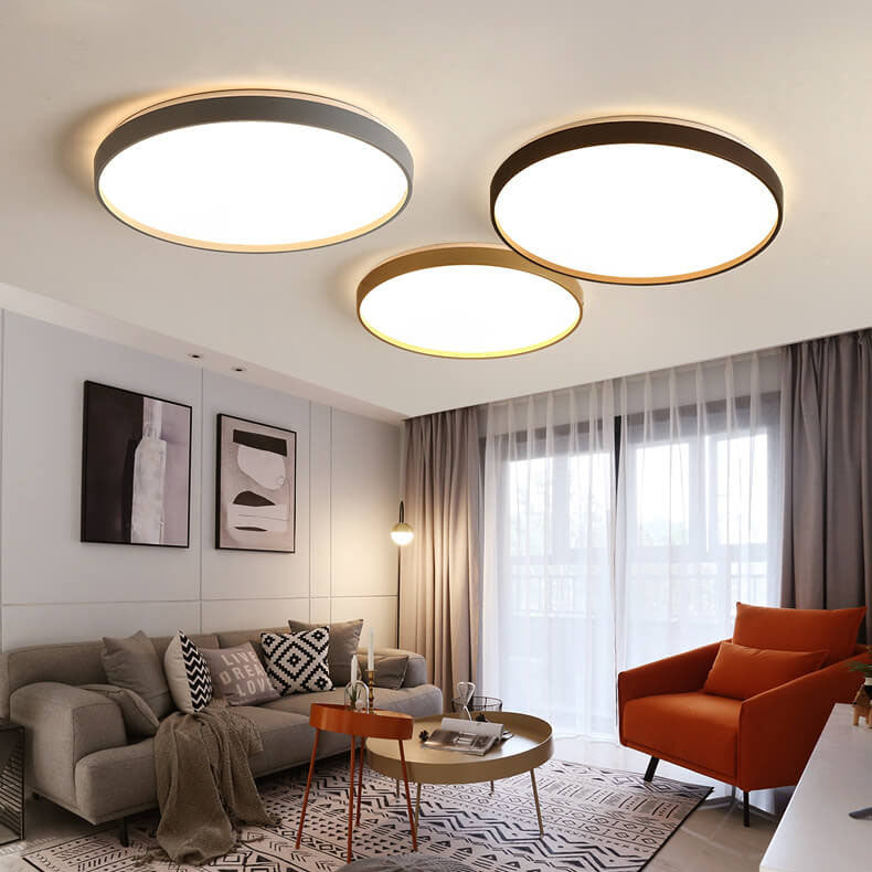 Modern Minimalist Round Solid Color Acrylic Iron LED Flush Mount Ceiling Light For Living Room &amp; Bedroom