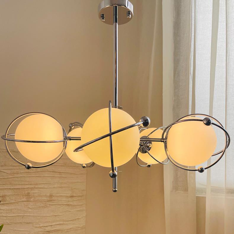 Lustre à 5 lumières en verre et fer avec branches orbes minimalistes modernes pour chambre 
