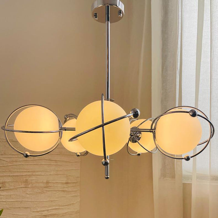 Lustre à 5 lumières en verre et fer avec branches orbes minimalistes modernes pour chambre 