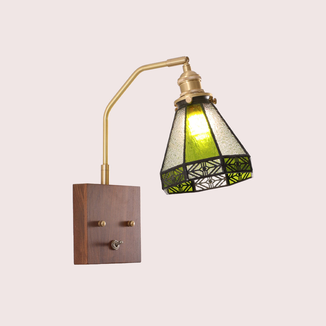 Zeitgenössische Retro Quadrat Kegel Alle Kupfer Holz Glas 1-Licht Wand Leuchte Lampe Für Wohnzimmer 
