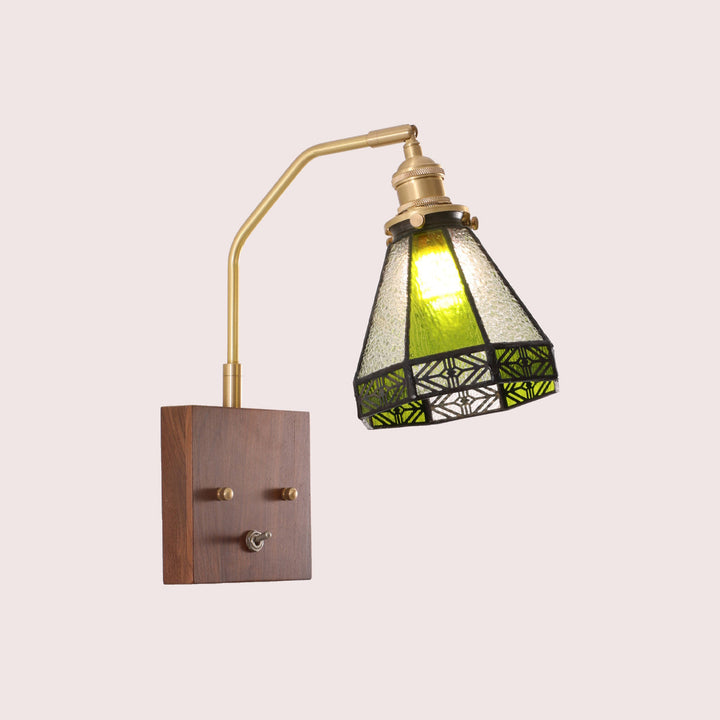Zeitgenössische Retro Quadrat Kegel Alle Kupfer Holz Glas 1-Licht Wand Leuchte Lampe Für Wohnzimmer 