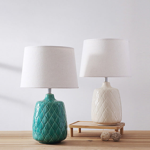 European Vintage Ceramic Fabric Lampshade 1-Light Table Lamp