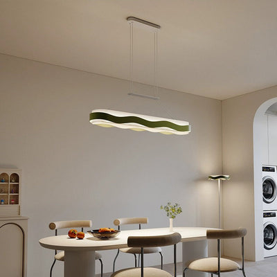 Moderne minimalistische Rechteck Welle Eisen Hardware Acryl LED Insel Licht Kronleuchter für Esszimmer 