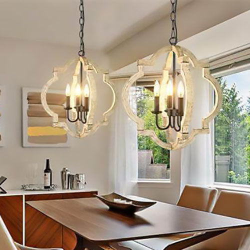 Lustre créatif à 4 lumières de forme spéciale en bois massif de style industriel 
