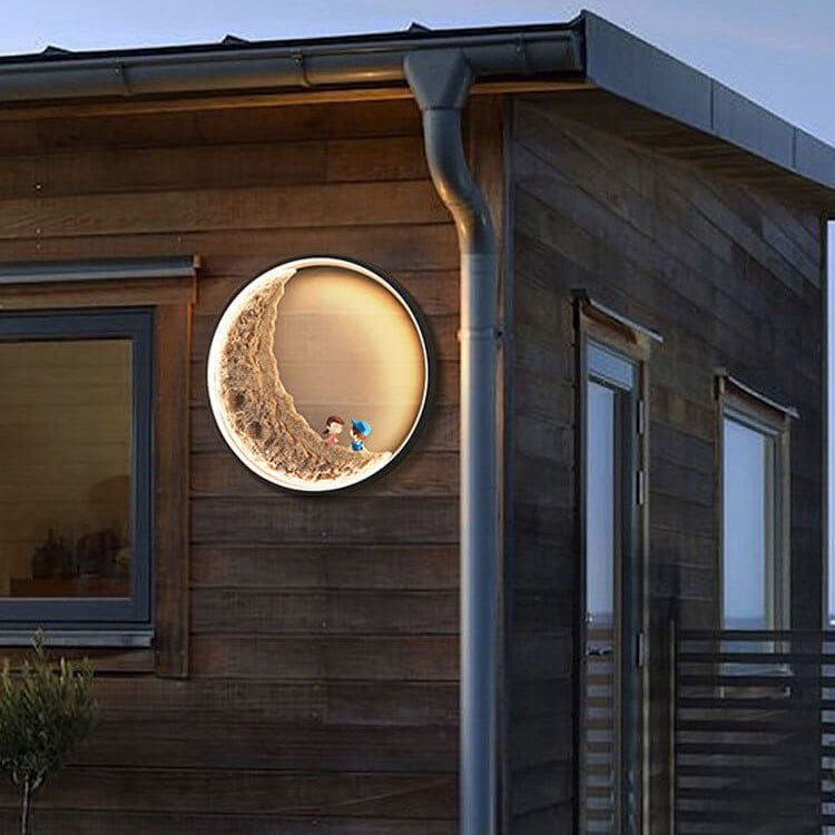 Lámpara de Aplique de Pared Exterior LED Solar de Luna de Aluminio Creativa Contemporánea para Patio Exterior 