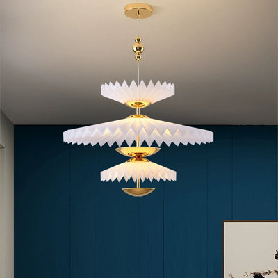 Modern Art Deco Pleated Round Acrylic Iron LED Chandelier For Living Room