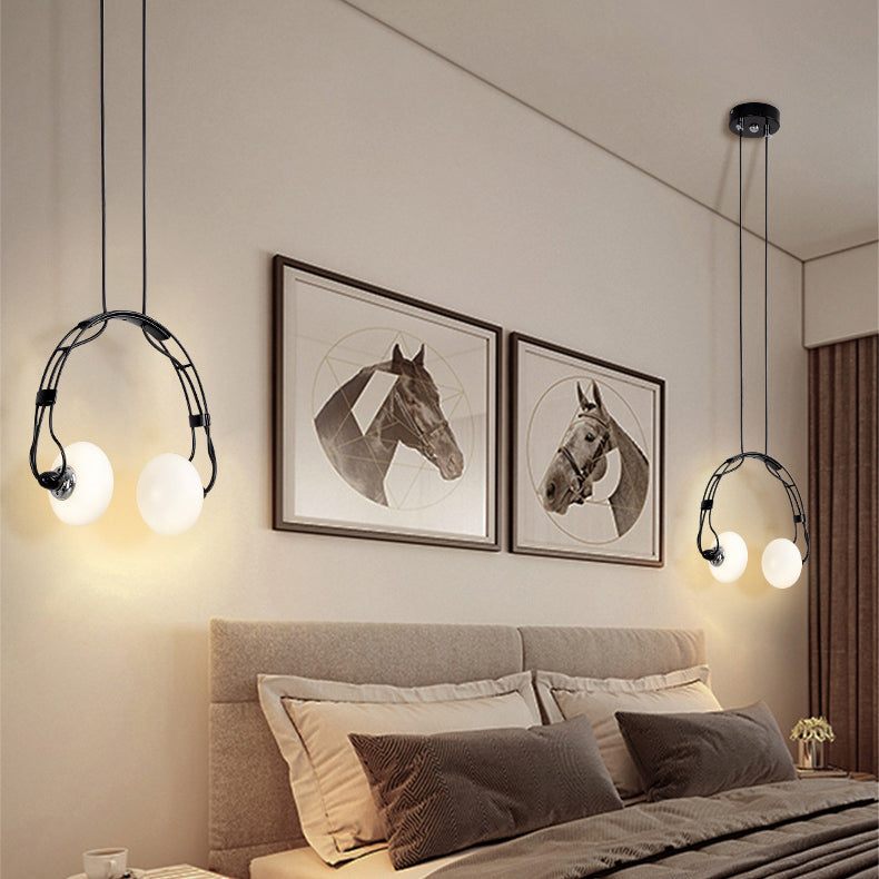 Lámpara de araña contemporánea con pantalla de vidrio de hierro y auriculares creativos de 2 luces para sala de estar 