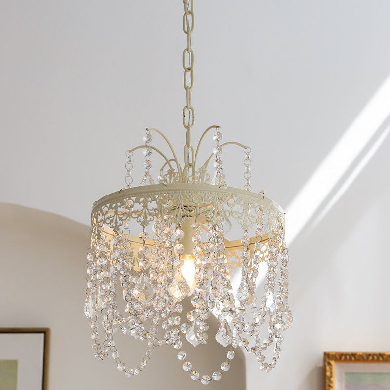Traditional French Vintage Crystal Round Lamp Beads 1-Light Pendant Light For Bedroom