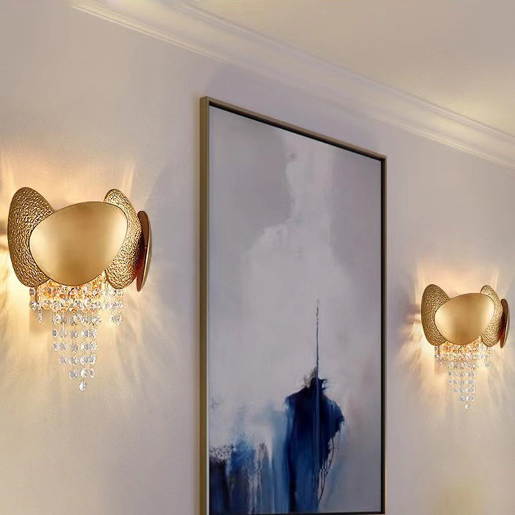 Applique Murale Moderne en Acier Inoxydable Doré de Luxe avec Pampilles en Cristal et 2 Lumières pour Salon 