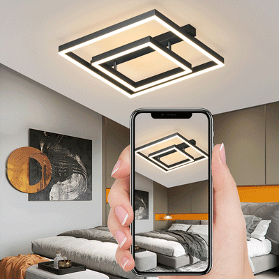 ضوء سقف LED مستطيل هندسي بسيط حديث من الألومنيوم مع خط دائري لغرفة المعيشة 