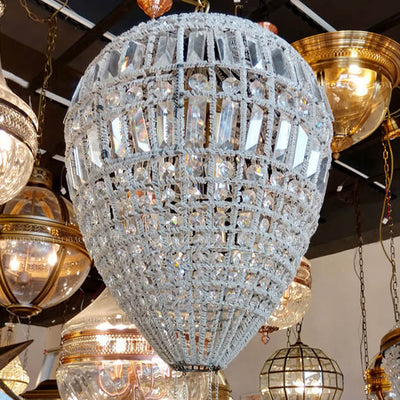 French Vintage Hot Air Balloon Crystal 3-Light Chandelier