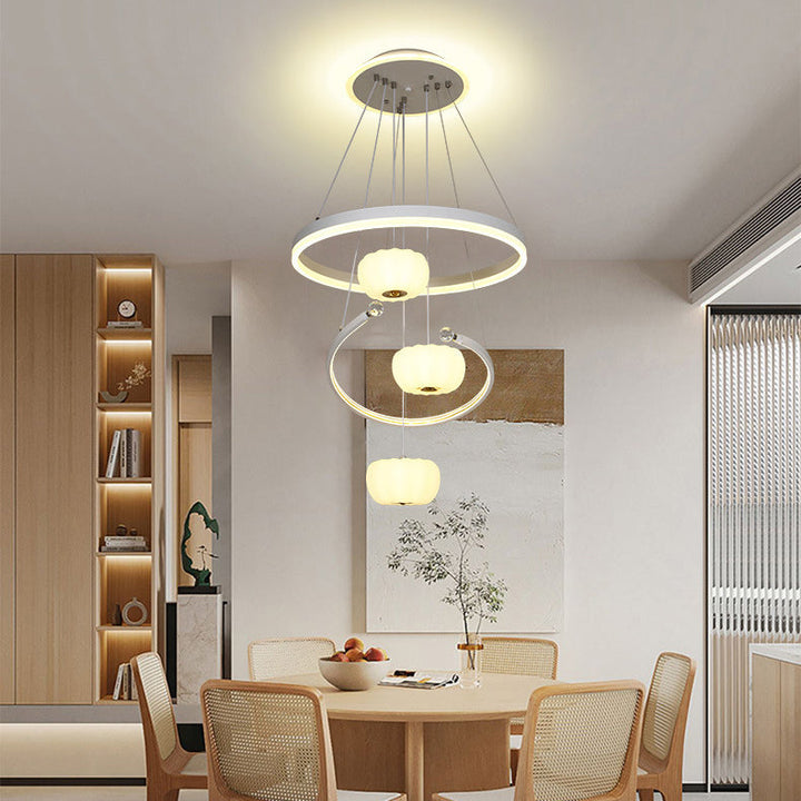 Moderne minimalistische Runde Zweig Kürbis Haus Acryl Eisen LED Kronleuchter für Wohnzimmer 