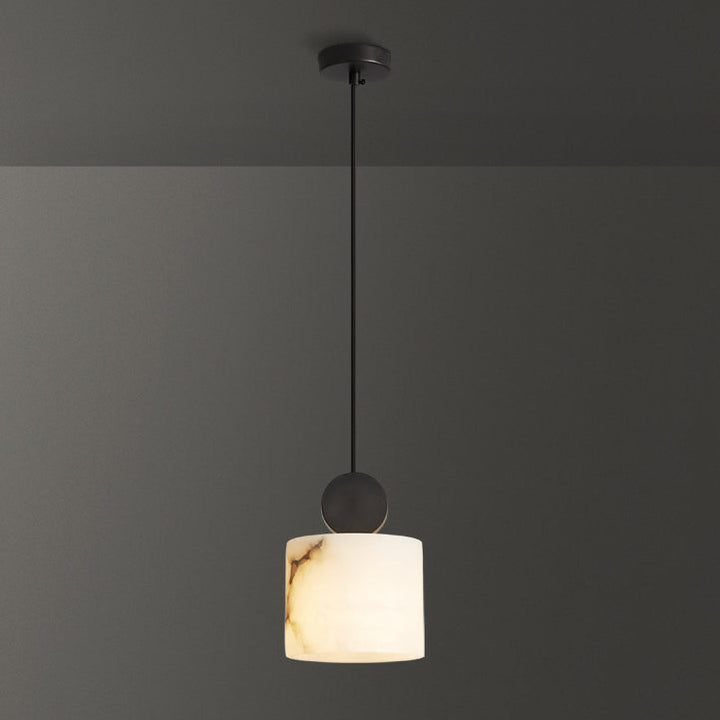 Lumière Suspendue Moderne Minimaliste Cylindre Cône Demi-Ronde en Cuivre et Pierre à 1 Ampoule Pour Chambre 
