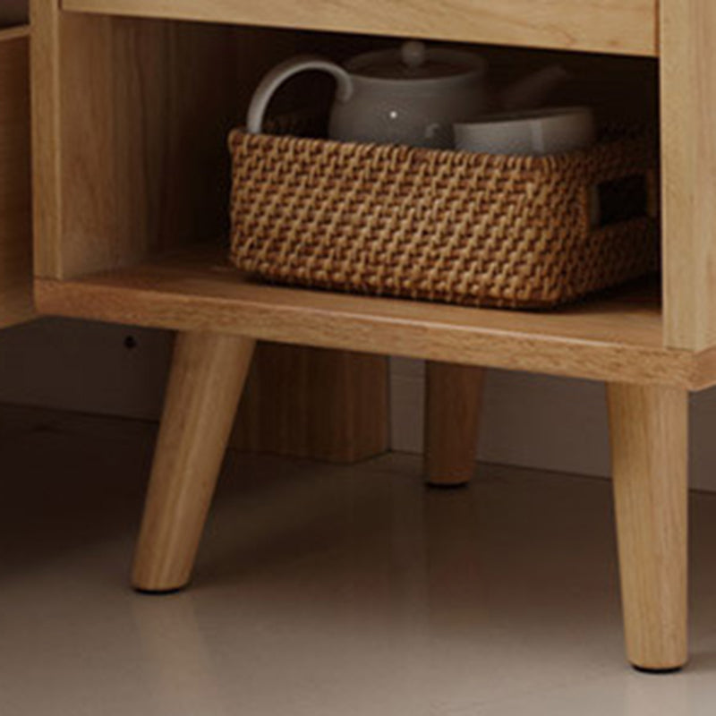 Contemporary Scandinavian Square Tabletop Rubberwood Nightstand 1-Drawer For Bedroom