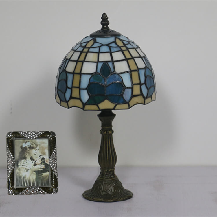 Tiffany Retro Mediterrane Blätter Buntglas 1-Licht Tischlampe 
