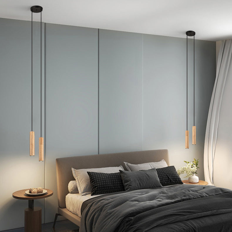 Lustre à LED cylindrique en bois minimaliste moderne 