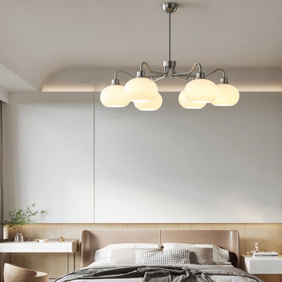 Moderner Mid-Century Persimmon Glasschirm Hardware 6/8-Licht Kronleuchter für Wohnzimmer 