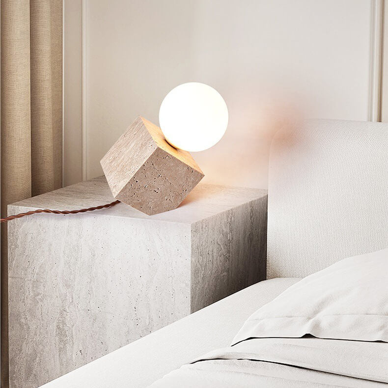 Lampe de table à 1 lumière avec cube incliné en travertin jaune nostalgique japonais 