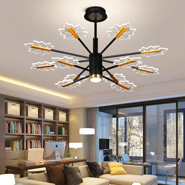 Moderne minimalistische Zweig Ahornblatt Eisen Acryl LED Kronleuchter für Wohnzimmer 