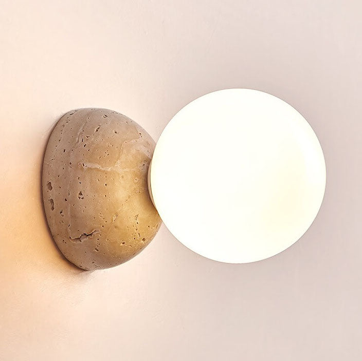 Japanese Minimalist Round Ball Stone 1-Light Wall Sconce Lamp