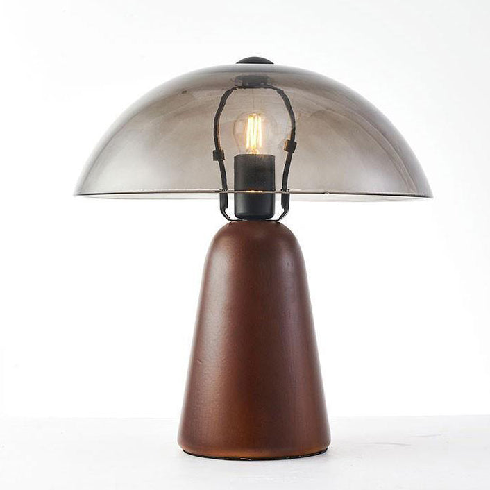Modern Eclectic Clear Glass Dome Shade Solid Wood Base 1-Light Table Lamp For Bedroom
