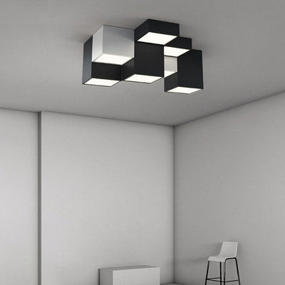 Modern Minimalist Cube Iron Acrylic LED Flush Mount Ceiling Light For Living Room