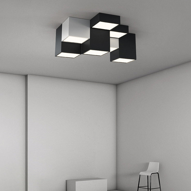 Modern Minimalist Cube Iron Acrylic LED Flush Mount Ceiling Light For Living Room