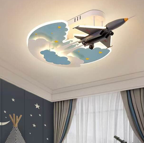 Creative Kids Cartoon Aircraft Dimmable Acrylic LED Flush Mount Ceiling Light