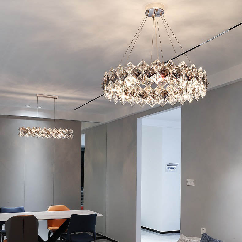 Lustre contemporain en cristal de luxe avec matériel plaqué en cercle de diamant 5/6/7/8/10/14 lumières pour salon 