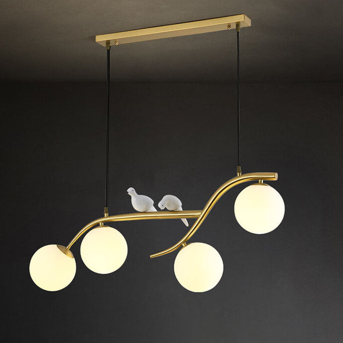 Modern Creative Bird Full Copper Long Strip 4-Light Island Light Chandelier