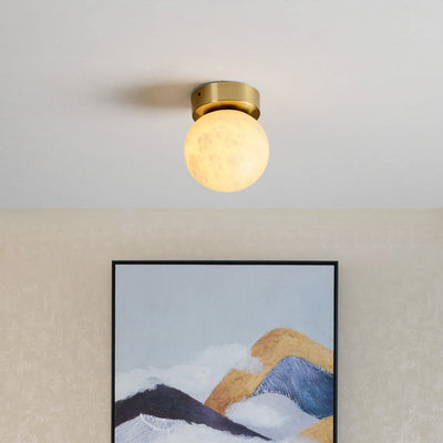 Modern Transitional Orb Square Copper Marble LED Semi-Flush Mount Ceiling Light For Hallway