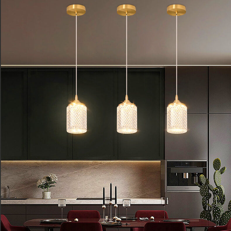 Modern Luxury All-Copper Glass Cylinder Spherical Diamond LED Pendant Light