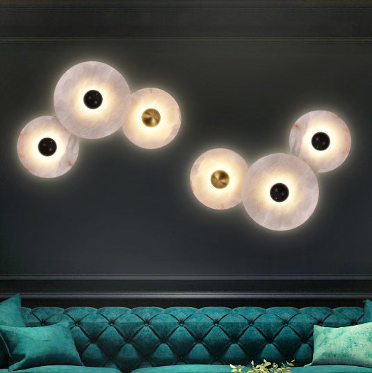 Moderne minimalistische runde Eisen-Marmor-LED-Wandleuchte für das Schlafzimmer 