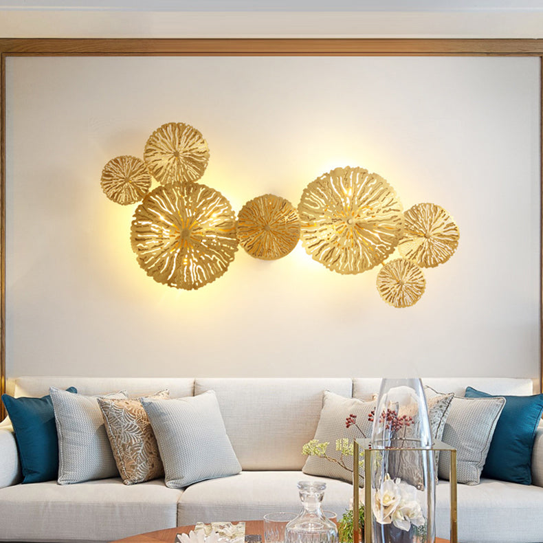 Moderne Luxus Vollkupfer Hohl Lotusblatt Cluster 3/5/7-Licht Wandleuchte Lampe für Wohnzimmer 
