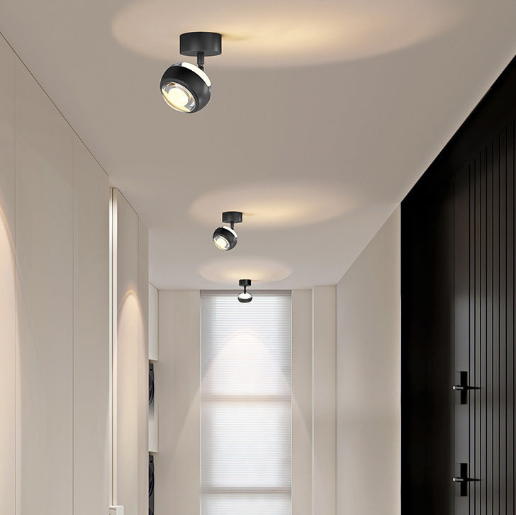 Moderner zylindrischer LED-Deckenstrahler aus Acryl, Aluminium und Eisen im minimalistischen Design, Deckenleuchte in halbbündiger Montage für das Wohnzimmer 