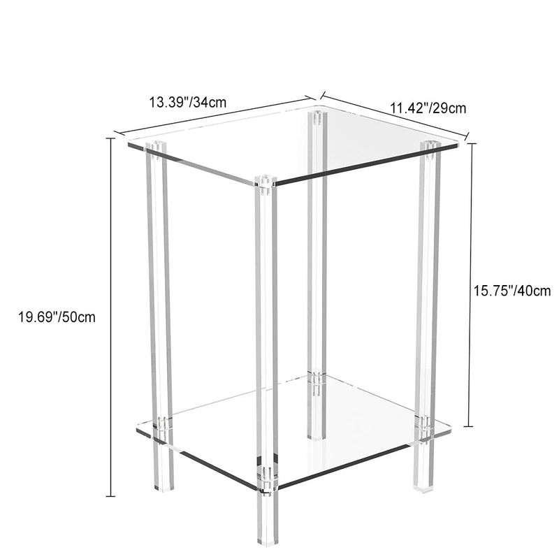 Moderner minimalistischer rechteckiger Acryl-Beistelltisch mit 2 Ebenen für das Wohnzimmer 