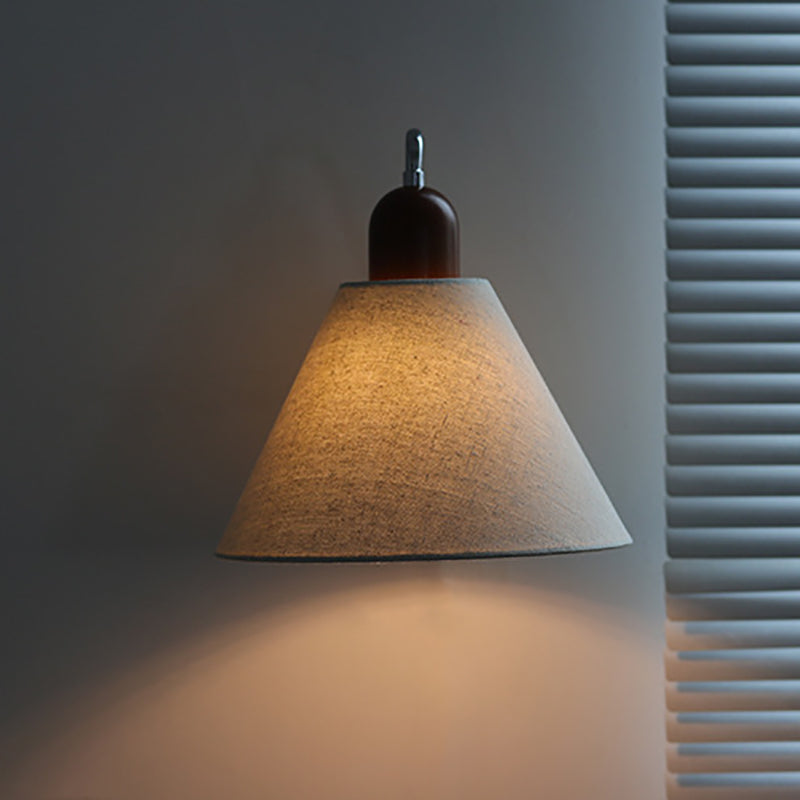 Traditional Vintage Half Cone Burlap Solid Wood 1-Light Wall Sconce Lamp For Living Room