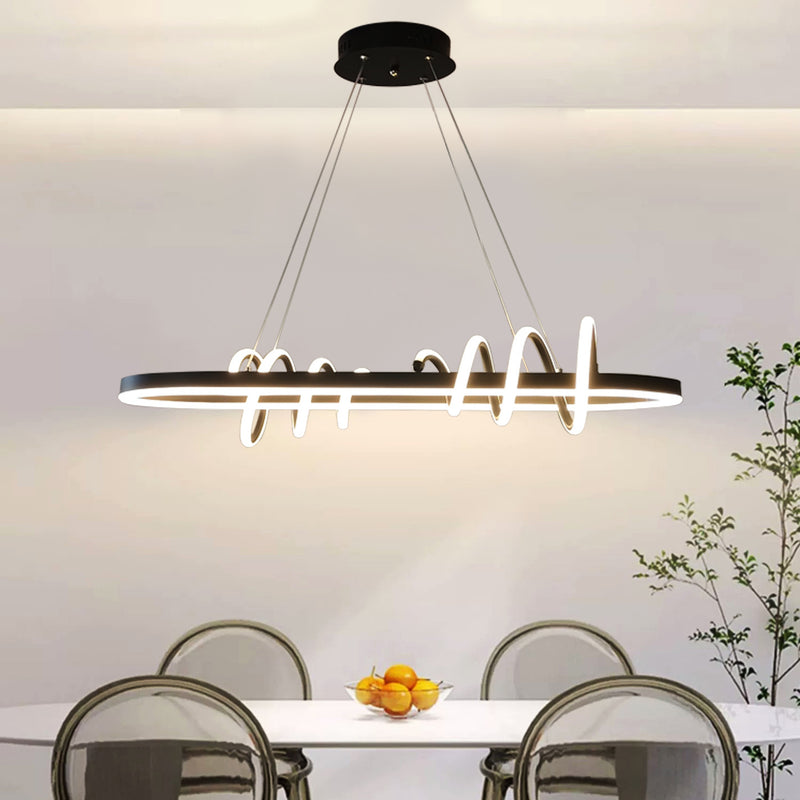 ثريا حديثة بتصميم بيضاوي لولبي من الحديد والألمنيوم والسيليكون LED لغرفة الطعام 