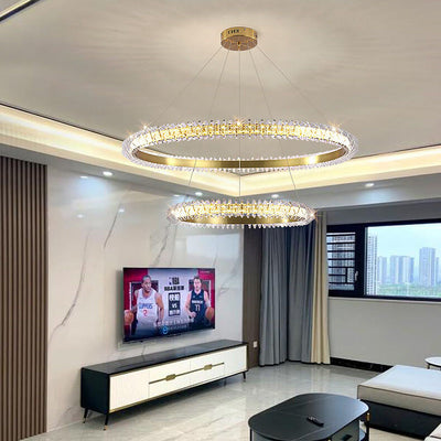Contemporary Luxury Aluminum Acrylic Circle Ring LED Chandelier For Living Room