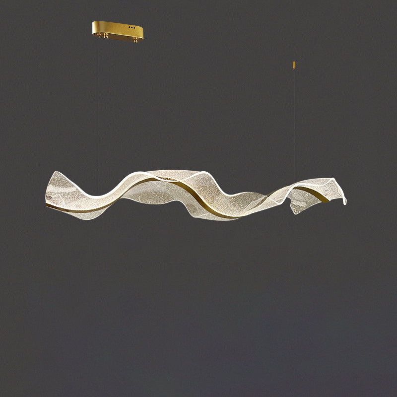 Lustre moderne en acrylique à LED pour salle à manger avec ruban en forme de vague et rectangle créatif contemporain 