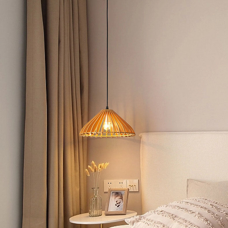 Japanischer Wabi-Sabi Stil Walnuss Konisch Hohl 1-Licht Pendelleuchte 