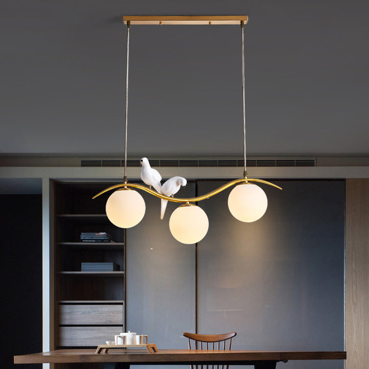 Modern Mid-Century Orb Bird All Copper Glass 3/4 Light Chandelier Island Light For Dining Room
