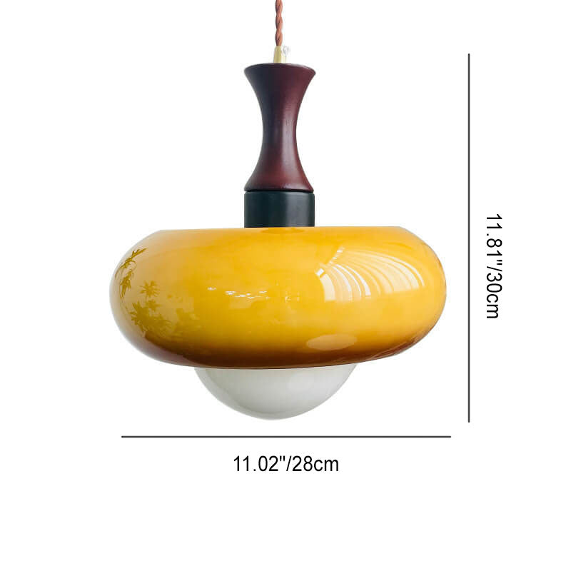 Nordic Vintage Caramel Cherry Glass Round Walnut 1-Light Pendant Light