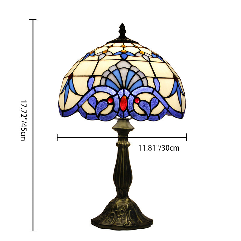 Abat-jour en dôme en verre teinté Tiffany traditionnel Base en alliage de lotus Lampe de table à 1 lumière pour chambre 